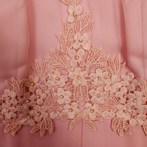 Vintage Pink Floral Mod Party Dress Taffeta Formal Gown High Neck 60s Small - Picture 3 of 14